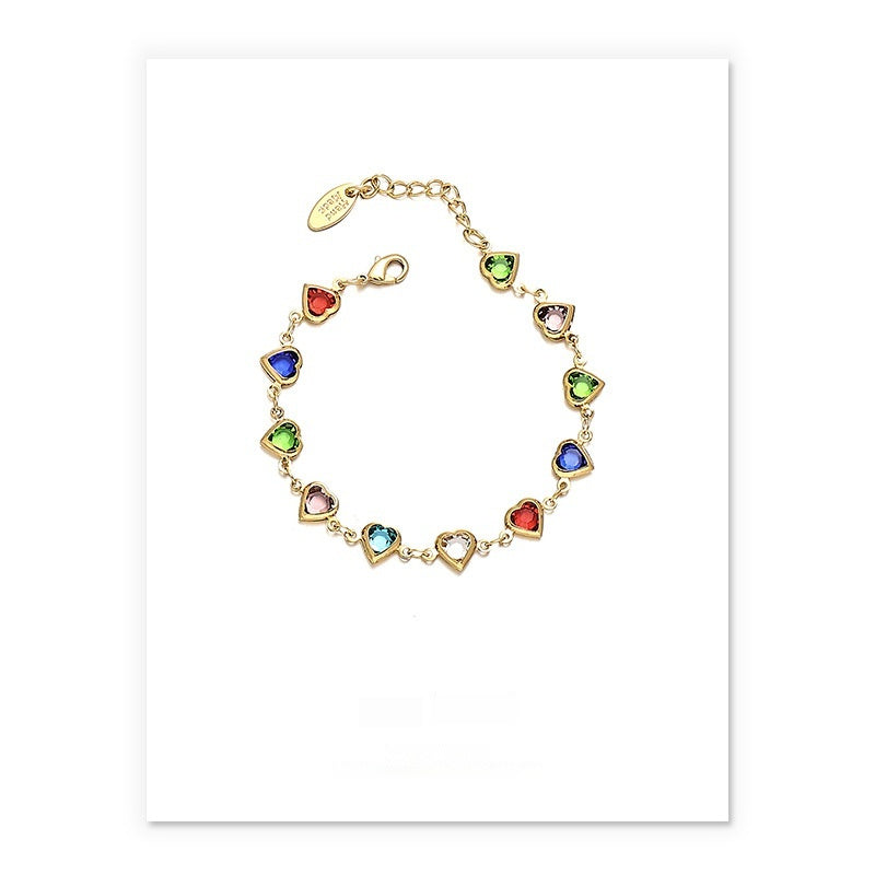 Gold & White Gold Candy Glass Heart Necklace & Bracelet Set