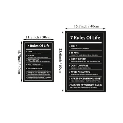 7 Rules of Life Motivational Poster – Black & White Typography Wall Art