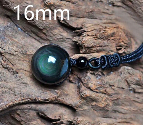 Natural Obsidian Rainbow Eye Pendant Necklace