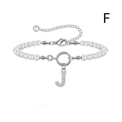 A-Z Letter Pendant Pearl Bracelet