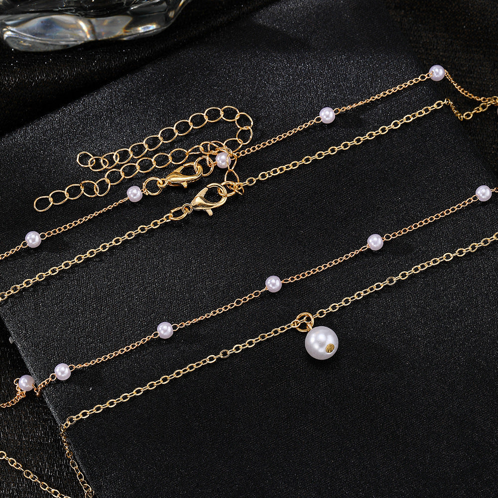 Pearl Heart Tassel Pendant Double-Layer Necklace
