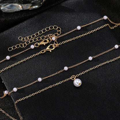 Pearl Heart Tassel Pendant Double-Layer Necklace