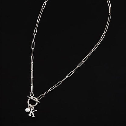 26 English Letter Necklace with Pearl Pendant