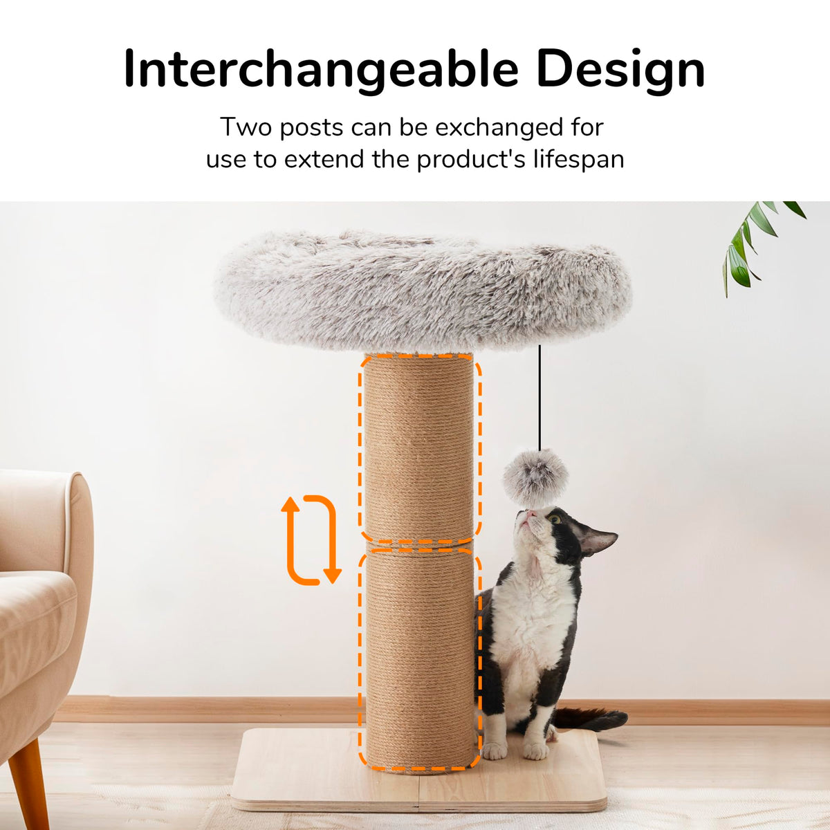 FUKUMARU Cat Scratching Post with Bed, Plant Style Kitten Scratcher, S ...