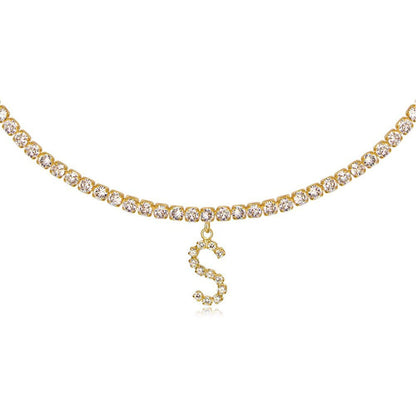 A-Z Letter Zircon Necklace, Silver & Gold