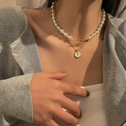 Retro Double-Layer Pearl Pendant Necklace