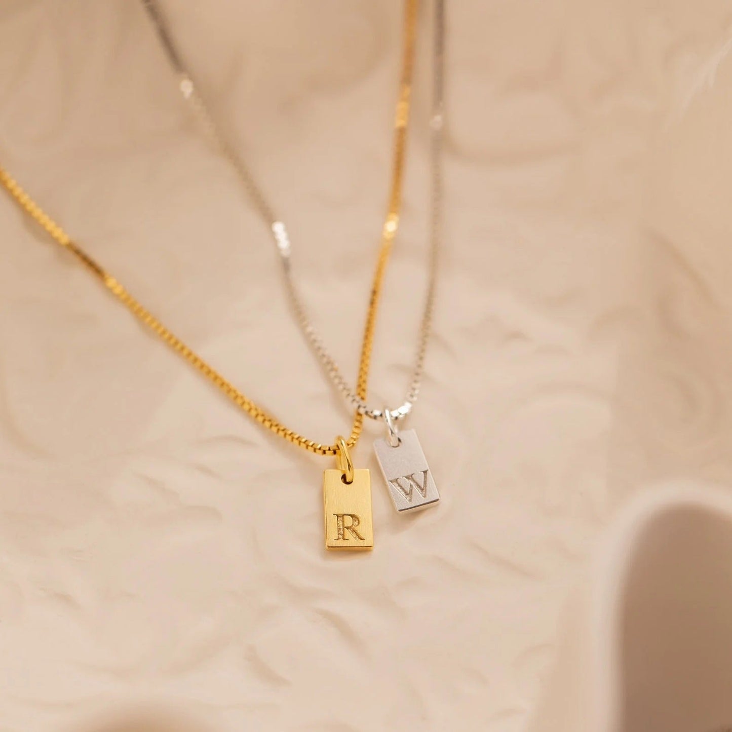 Gold Brick Pendant 26 Letter Hanging Tag Necklace