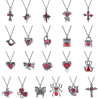 Gothic Spider, Bat, Cross, Skull, and Heart Pendant Necklaces