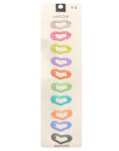 Heart Star Shape Hair Clips Pack of 10 Vibrant Colors