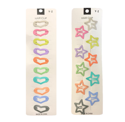 Heart Star Shape Hair Clips Pack of 10 Vibrant Colors