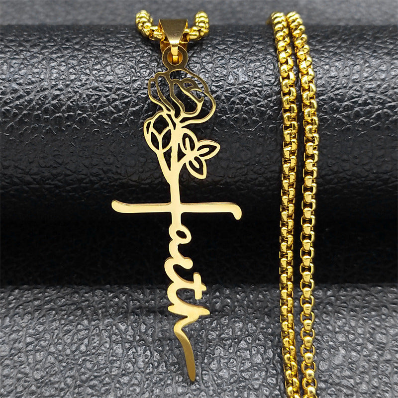 Cross Rose Necklace