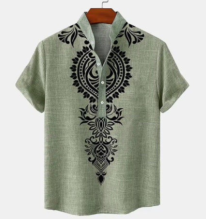 Men's Shirt Digital 3D Printing Linen Short Sleeve