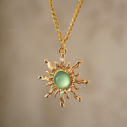 Gold and Light Green Sun Necklace