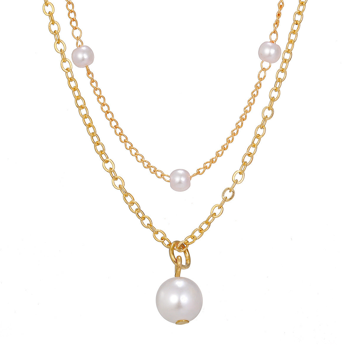 Pearl Heart Tassel Pendant Double-Layer Necklace