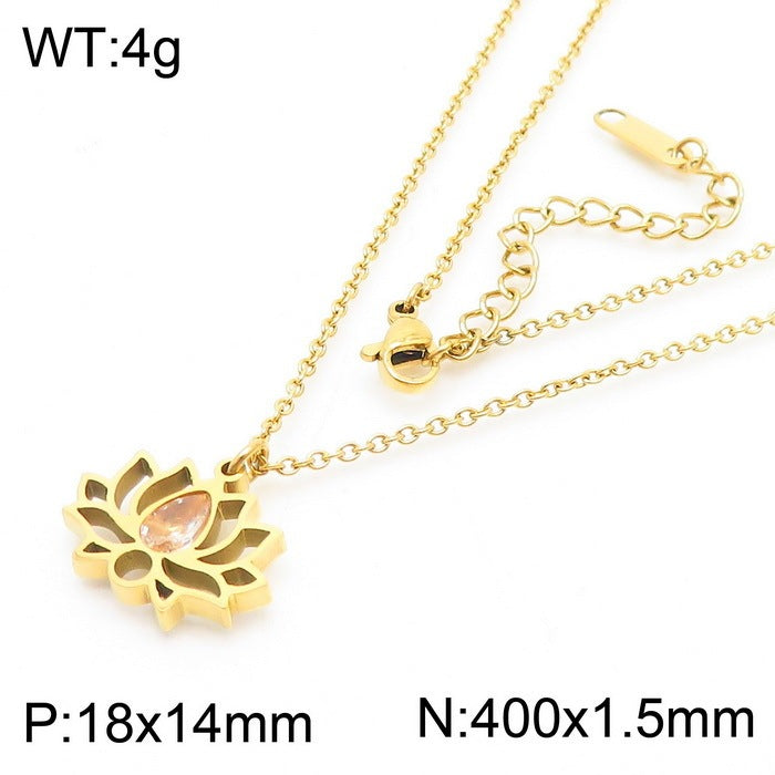 Minimalist Stainless Steel Zircon Lotus Jewellery Set
