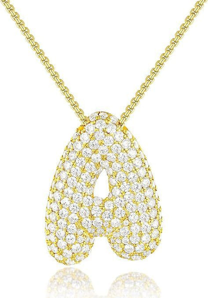 A-Z Zircon Balloon English Letter Necklace, Gold & Silver