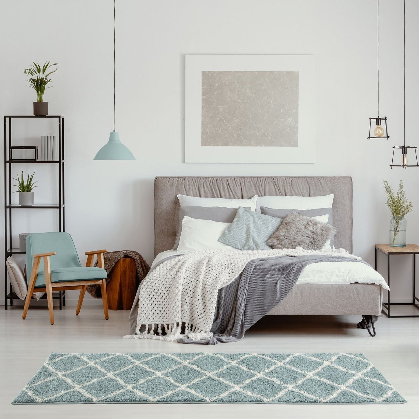 Moroccan Duck Egg Blue Shaggy Rug | 750