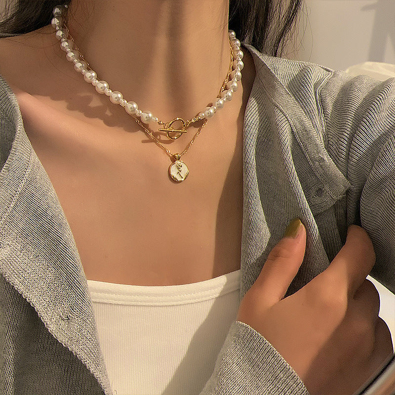 Retro Double-Layer Pearl Pendant Necklace