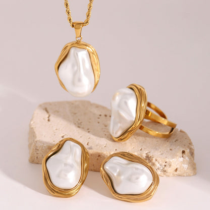 Pearl Necklace, Earrings & Ring Set