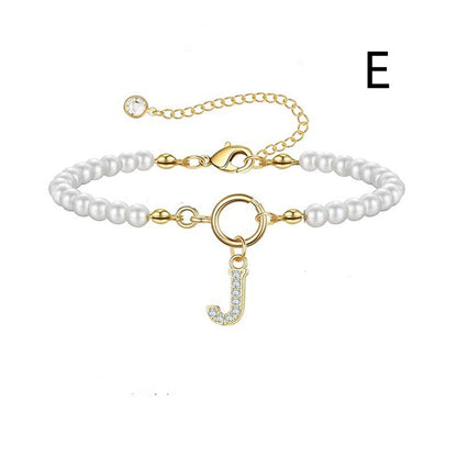 A-Z Letter Pendant Pearl Bracelet