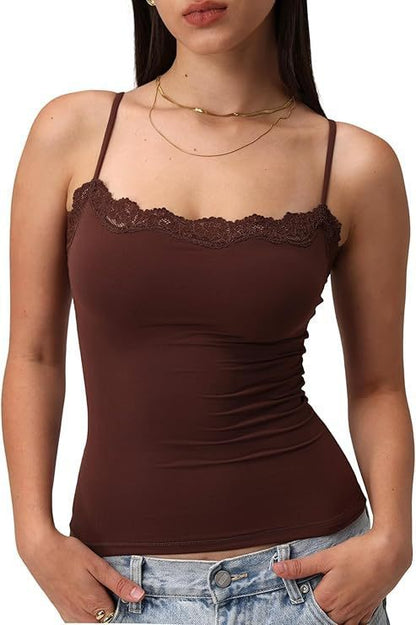 Women’s Lace Camisole – Sexy Square Collar Sleeveless Top, Elegant Summer Tank