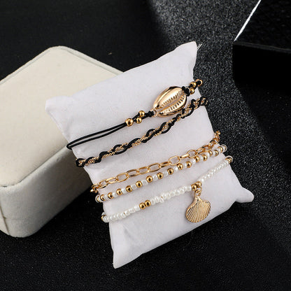 Shell Braided Multi-Layer Anklet Set – 5-Piece