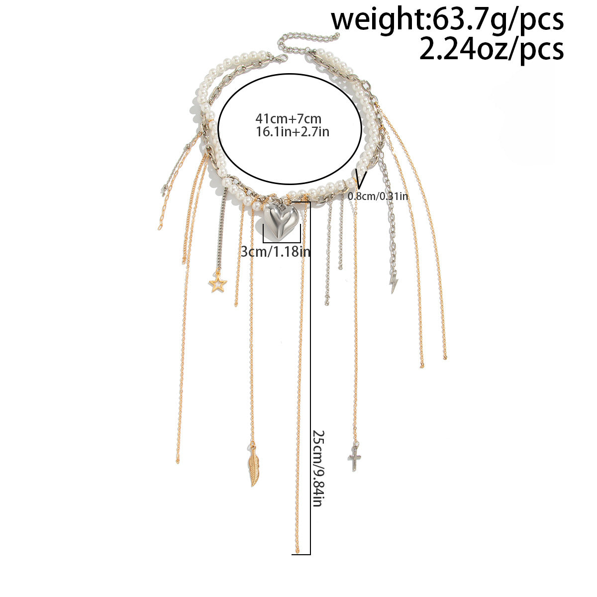 Metal Star Moon Tassel Necklace