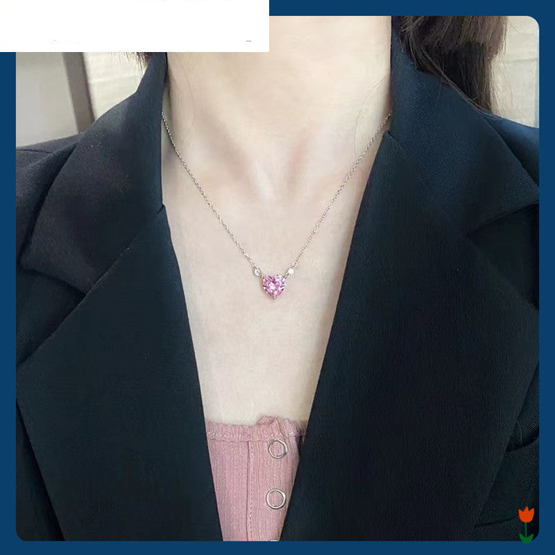 Pink Heart Crystal Pendant Necklace