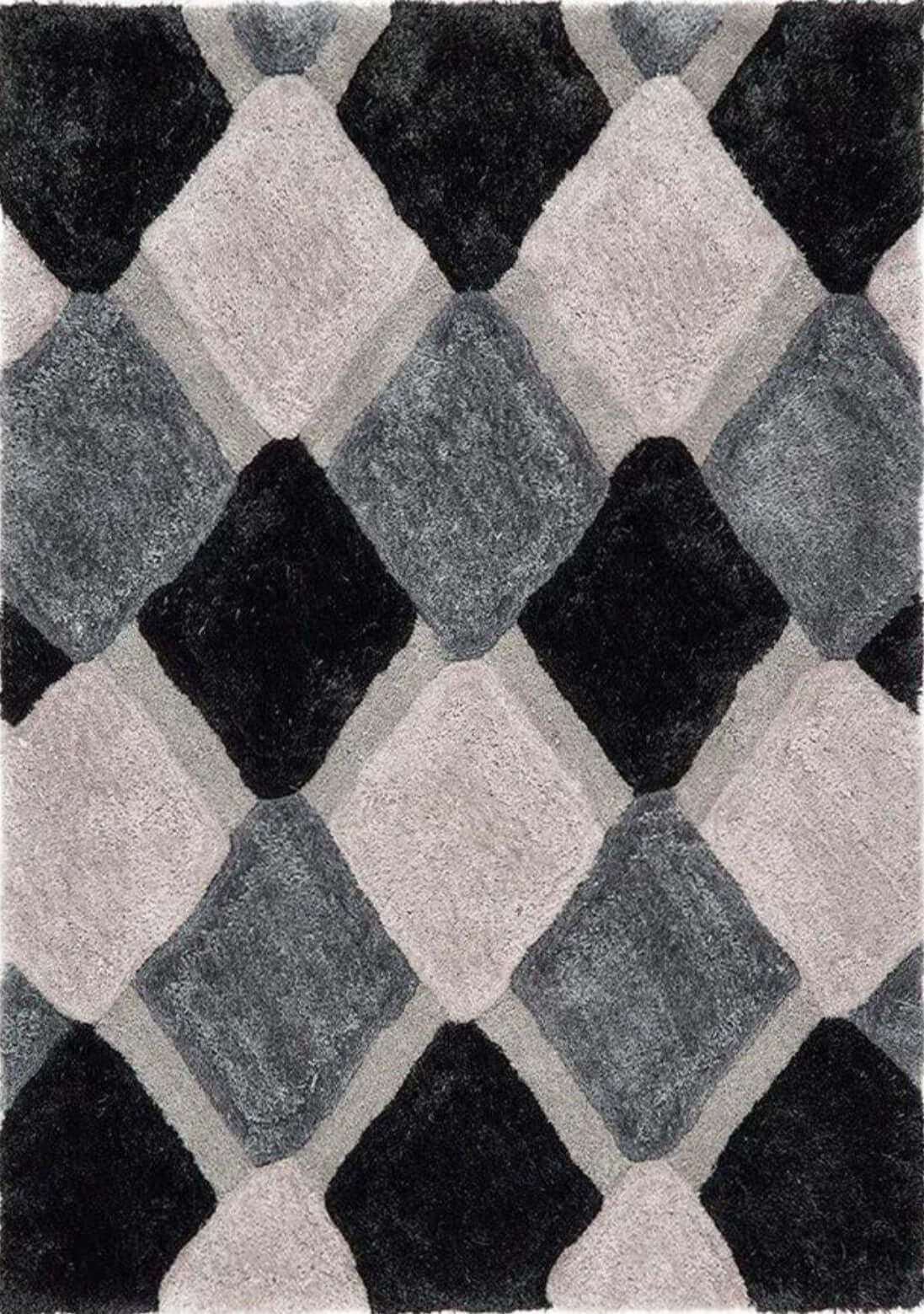 3D Grey Geometric Shaggy Rug