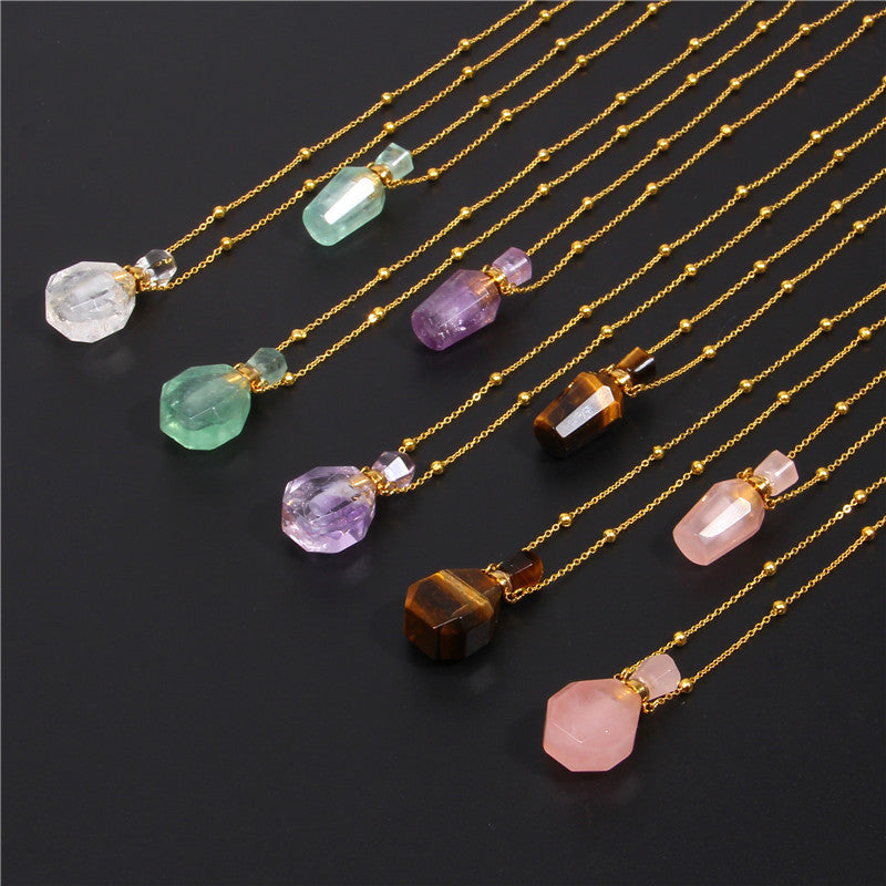 Perfume Bottle Crystal Pendant Necklace, Gold Chain