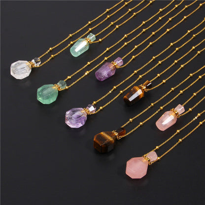Perfume Bottle Crystal Pendant Necklace, Gold Chain