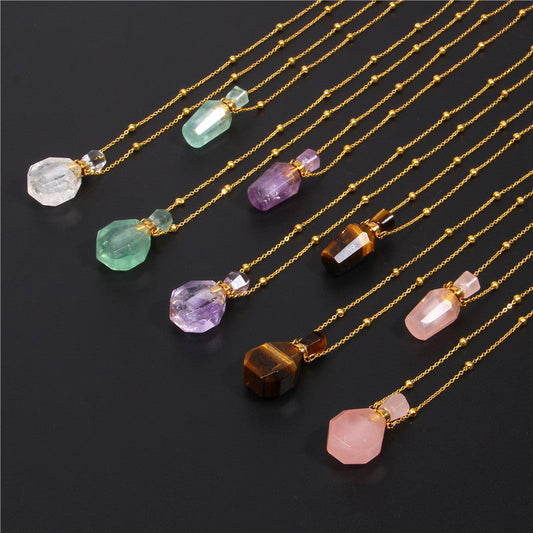Perfume Bottle Crystal Pendant Necklace, Gold Chain