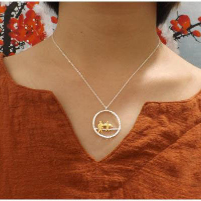 Silver Cute Bird Pendant Choker Necklace
