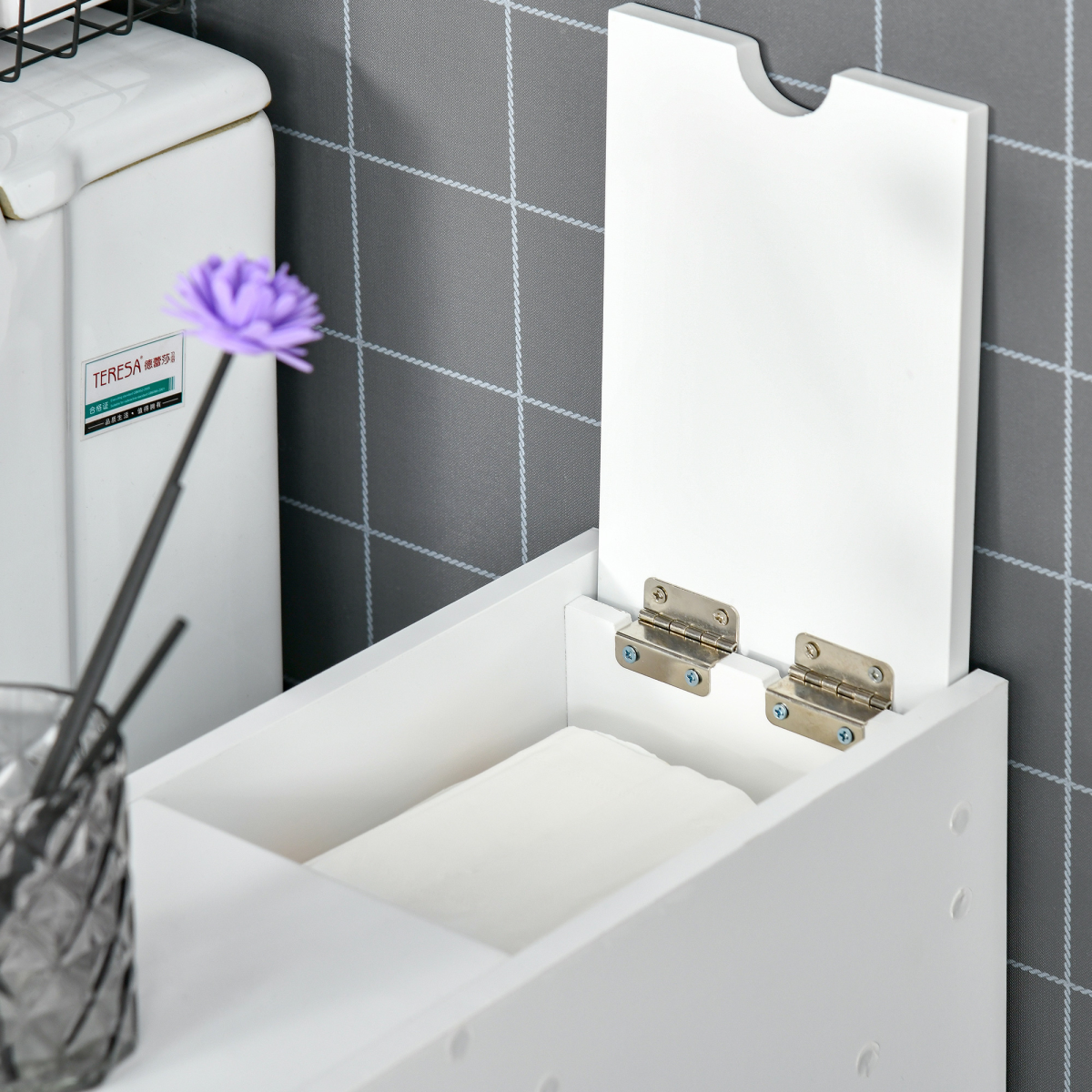 HOMCOM Slim Floor Cabinet Narrow Wooden Storage with Drawers Bathroom White