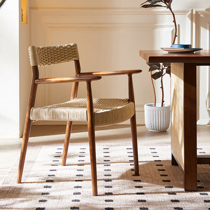 Fuchs Dining Table, Solid Wood & Rattan, Dark Oak