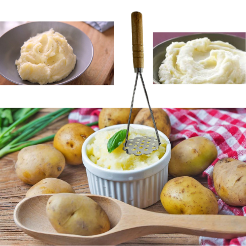 Premium Stainless Steel Potato Masher with Wooden Handle