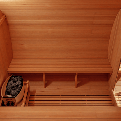 KOVE Outdoor Barrel Sauna – 5–6 Person Garden Sauna with 6kW Electric Heater