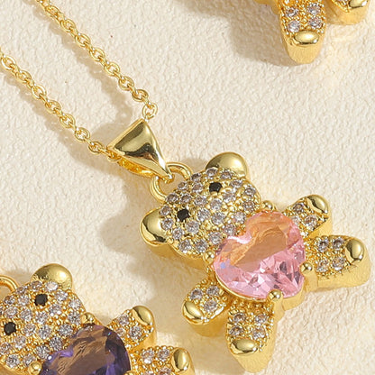 Bear Love Zircon Gem Necklace