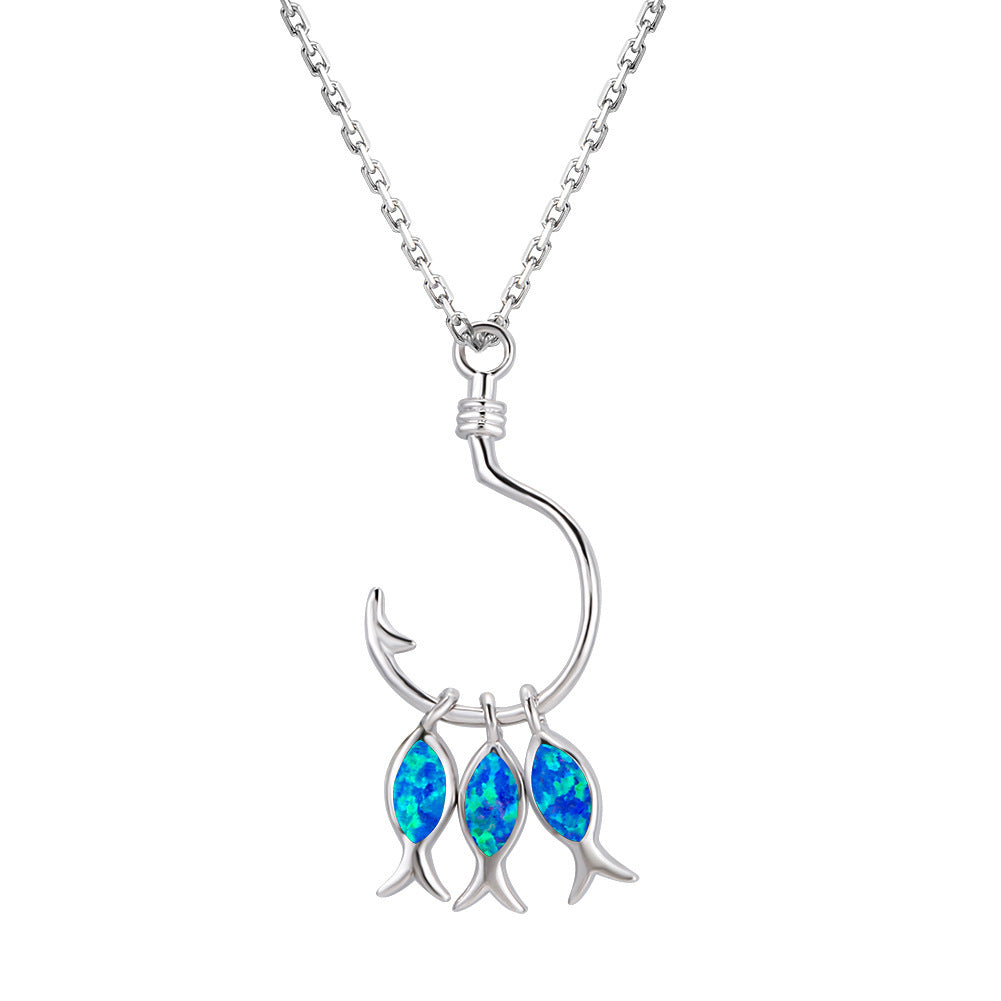 Three Fish Opal Pendant Necklace
