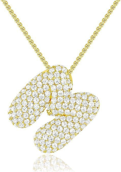 A-Z Zircon Balloon English Letter Necklace, Gold & Silver