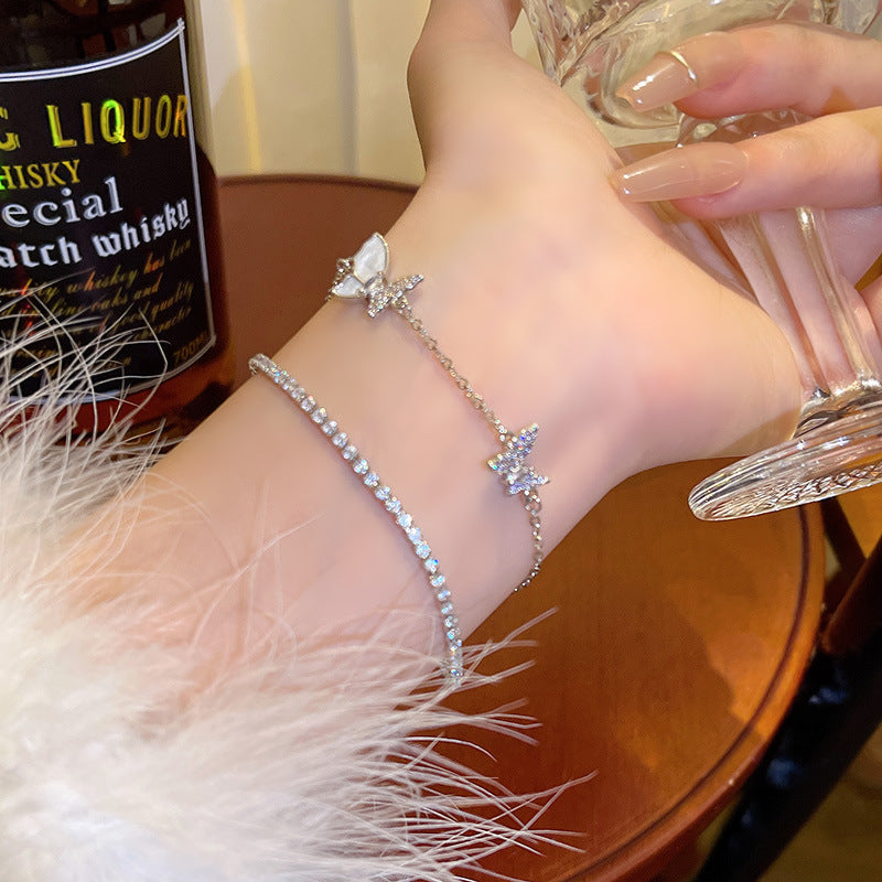 Zircon Butterfly Double Chain Bracelet