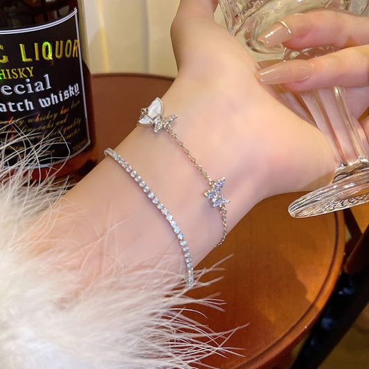 Zircon Butterfly Double Chain Bracelet
