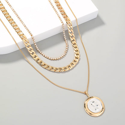 Retro Round Brand Multi-Layer Necklace