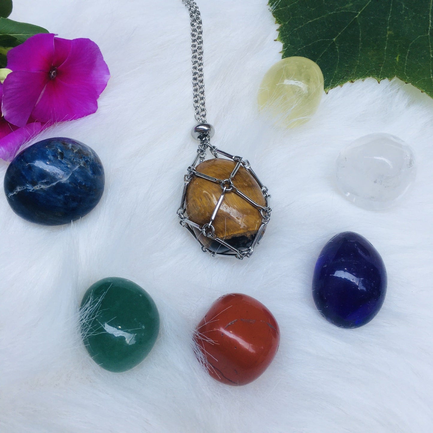 Handmade Natural Crystal Mesh Bamboo Necklace