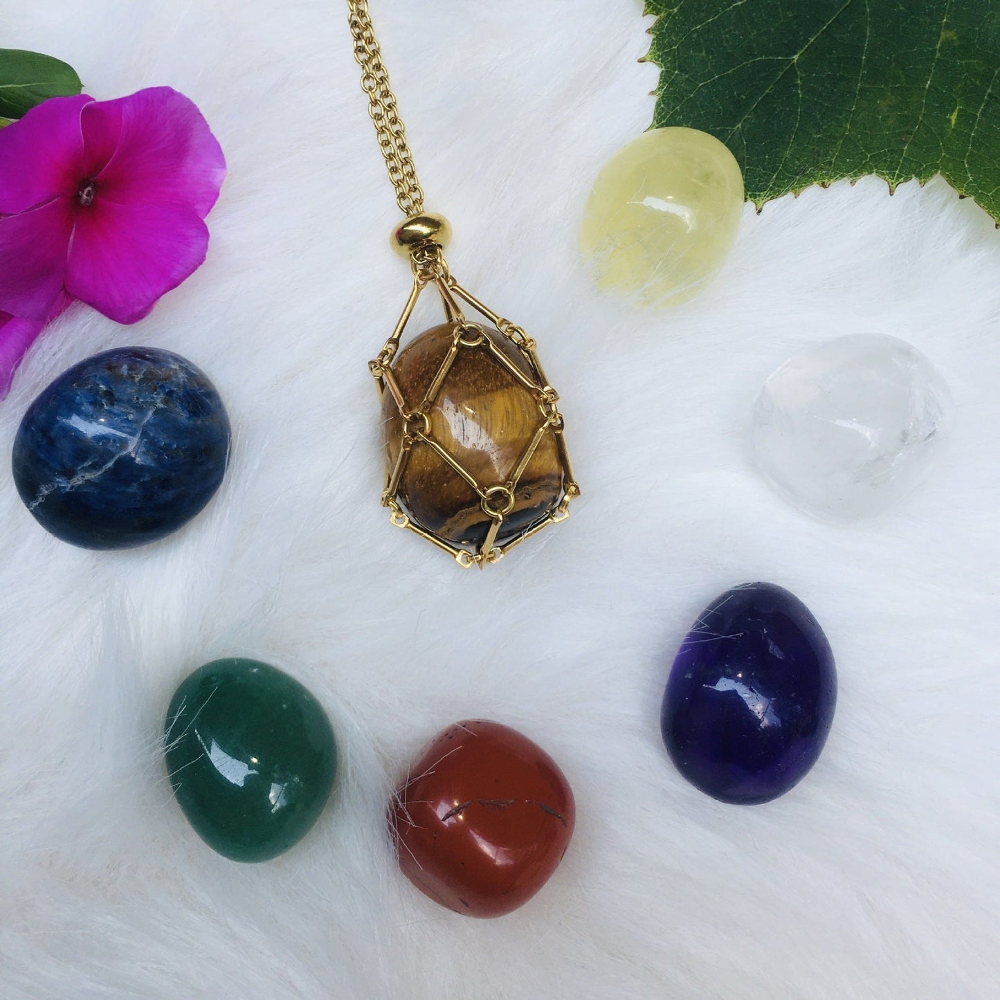 Handmade Natural Crystal Mesh Bamboo Necklace