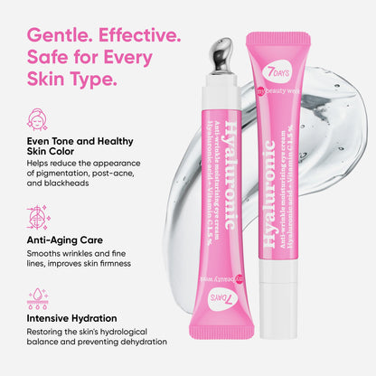 7DAYS Korean Eye Cream with Cooling Massager – Hyaluronic Acid, Brightening & Firming (0.6 oz)