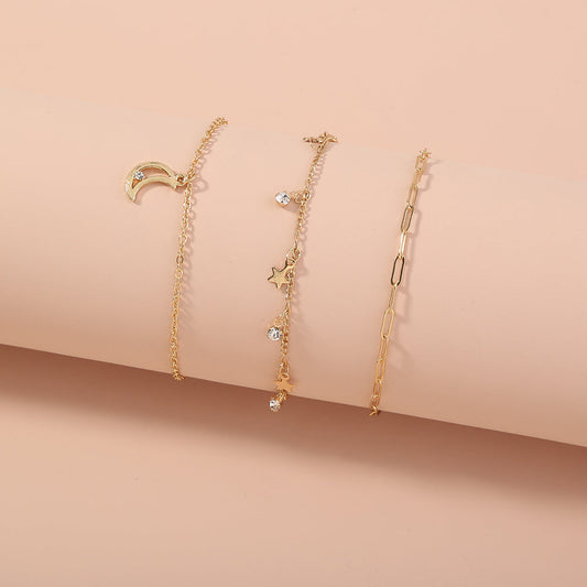 Star and Moon Tassel Bracelet Set, 3pcs