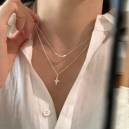 Double Layer Opal Cross Necklace