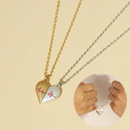 Heartbeat Magnetic Heart Couple Necklace