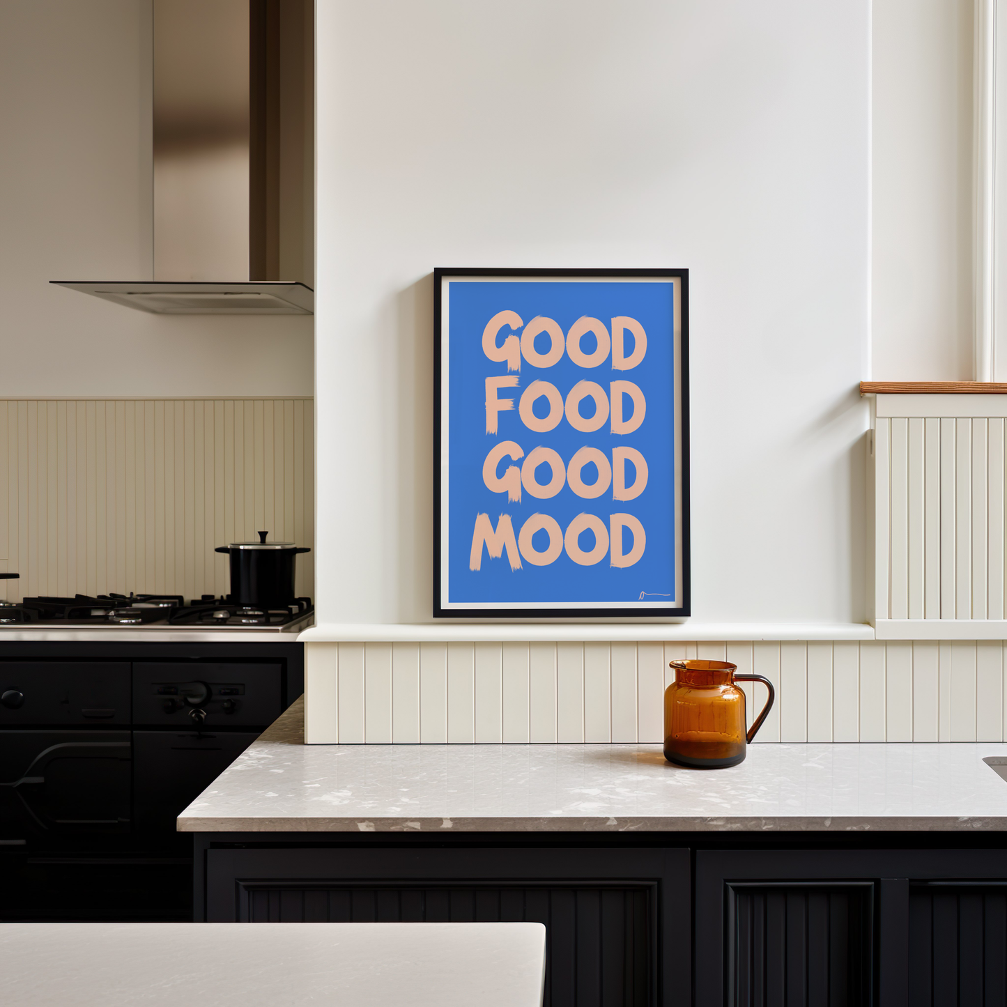 Good Food Good Mood | Blue Kitchen Typographic Food and Drink Print